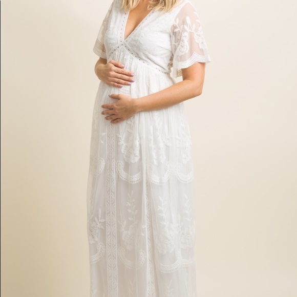 PinkBlush White Lace Mesh Maternity Maxi D… - Picture 11 of 14